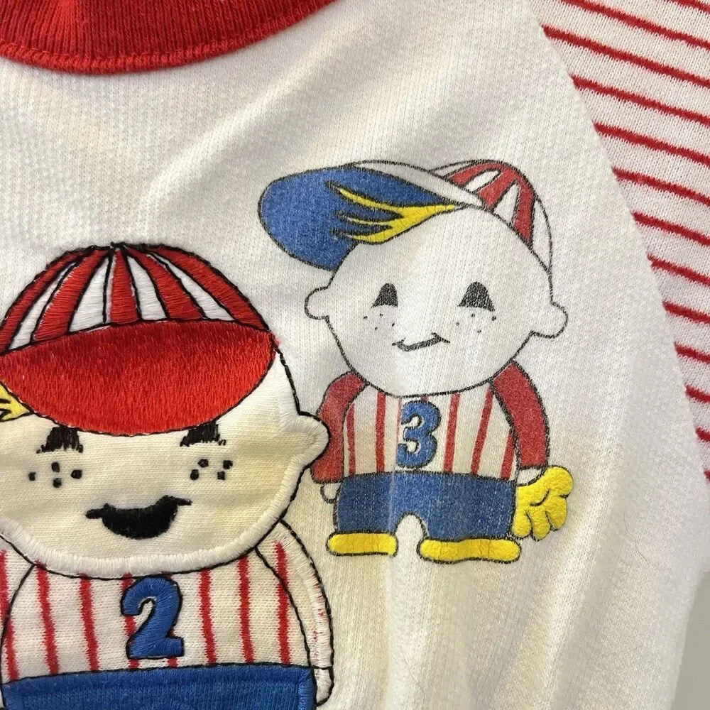 Vintage Buster Brown Baseball Jumpsuit Romper Applique USA Boys Size 12 Months